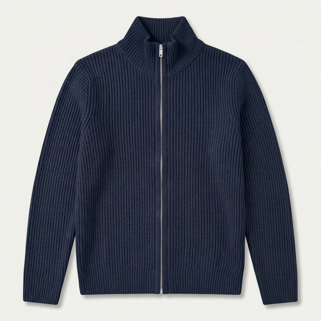 Gilet Homme Zippé en Maille Côtelée Col Montant