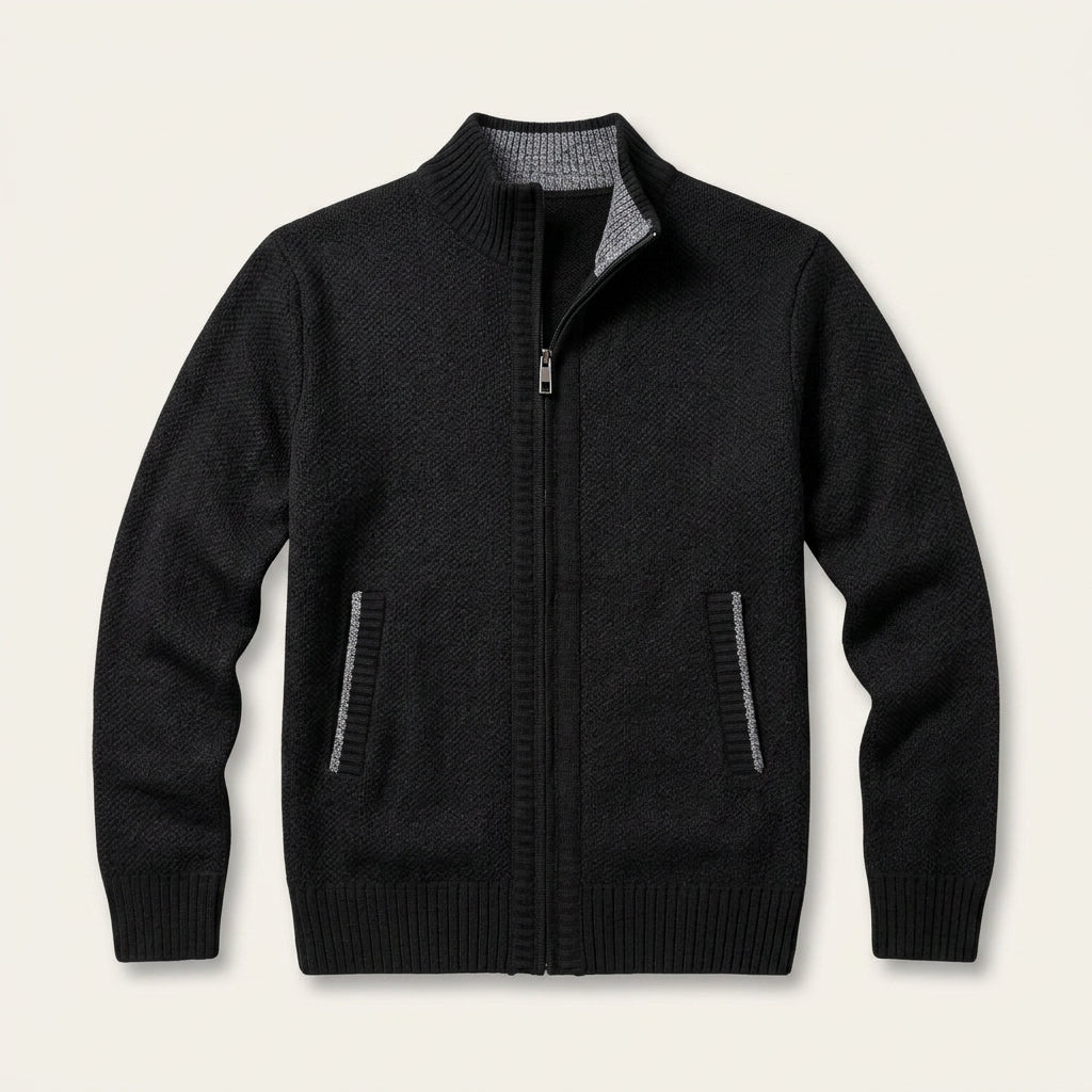 Gilet Homme Zippé en Maille Col Montant avec Poches