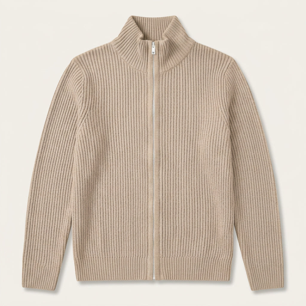 Gilet Homme Zippé en Maille Côtelée Col Montant