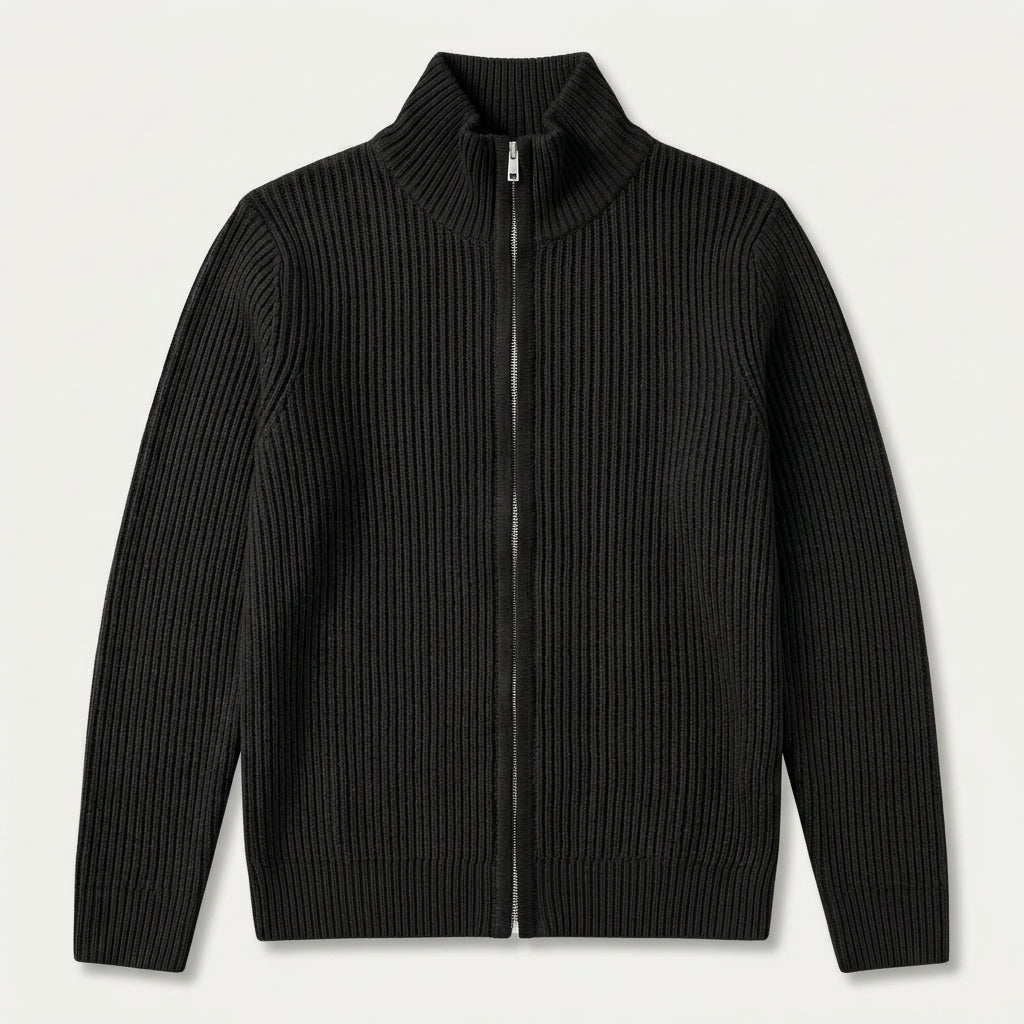 Gilet Homme Zippé en Maille Côtelée Col Montant