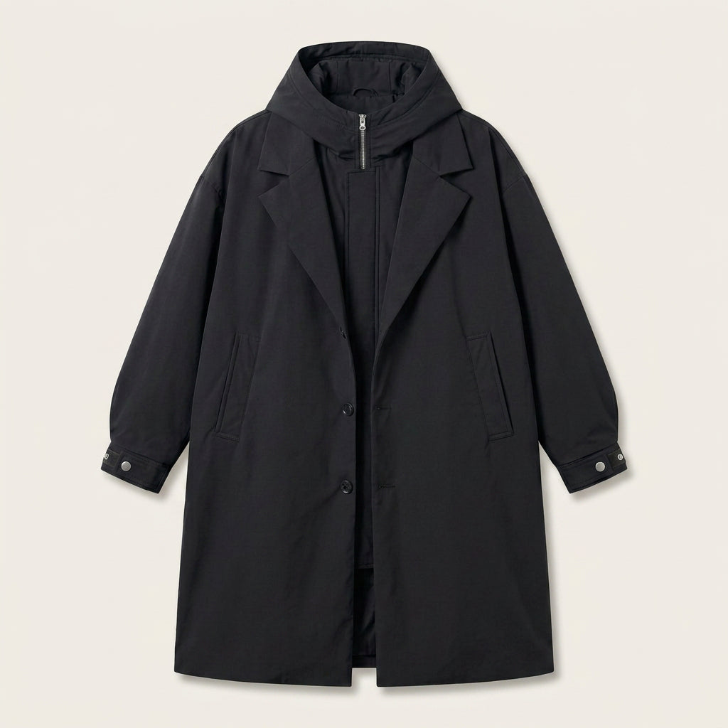 Manteau Long Homme Style Trench à Capuche