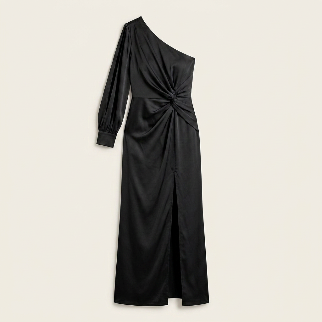 Robe Longue Satinée Femme Une Épaule Fendue