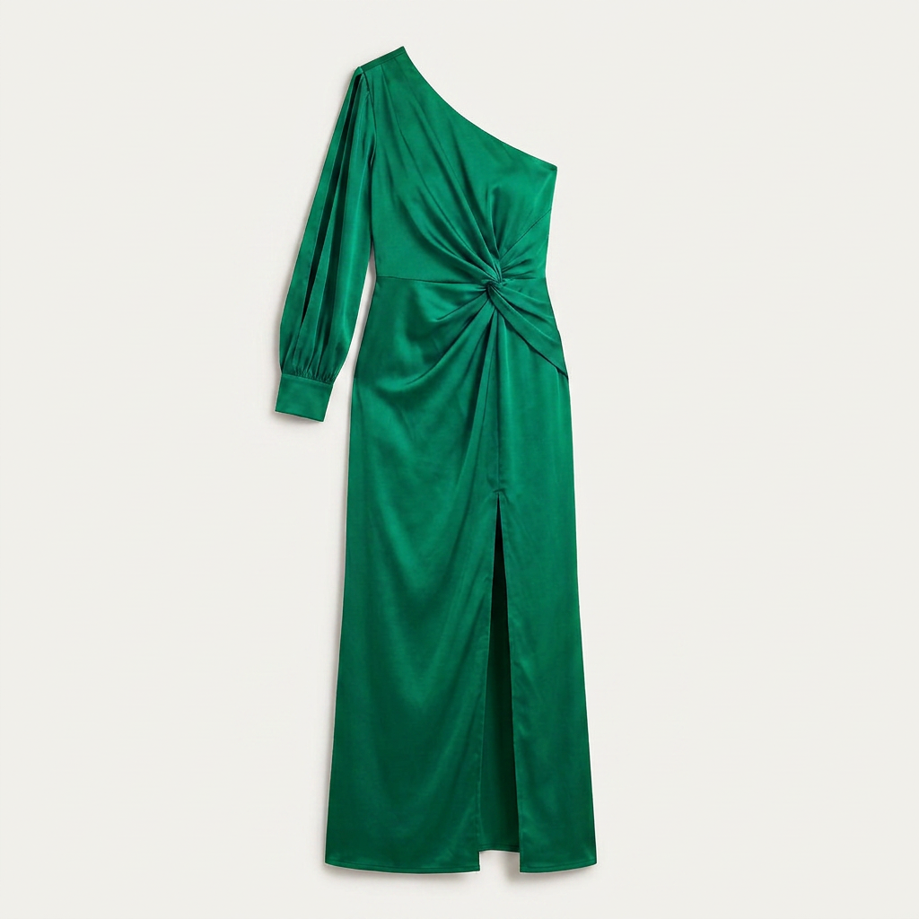 Robe Longue Satinée Femme Une Épaule Fendue