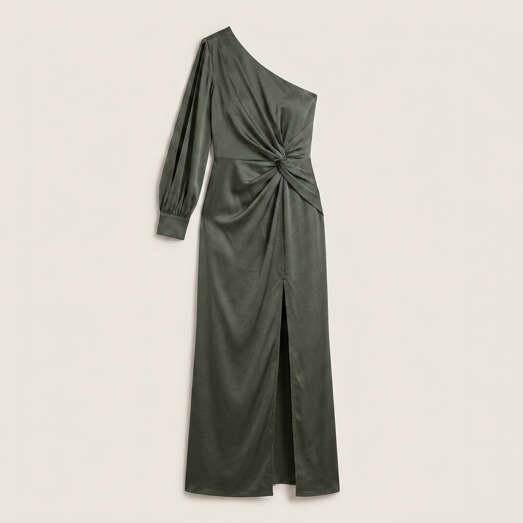 Robe Longue Satinée Femme Une Épaule Fendue