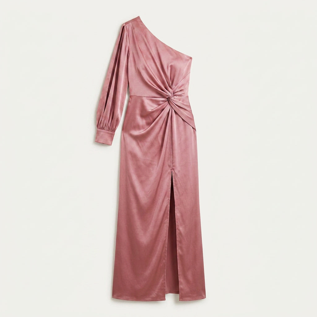 Robe Longue Satinée Femme Une Épaule Fendue