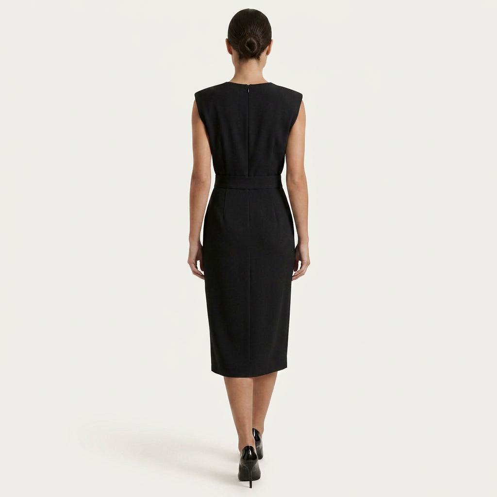 Robe Midi Femme Boutons Dorés Coupe Droite