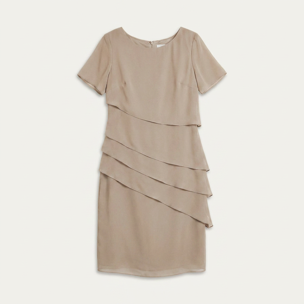 Robe Droite Femme Volants Superposés Manches Courtes