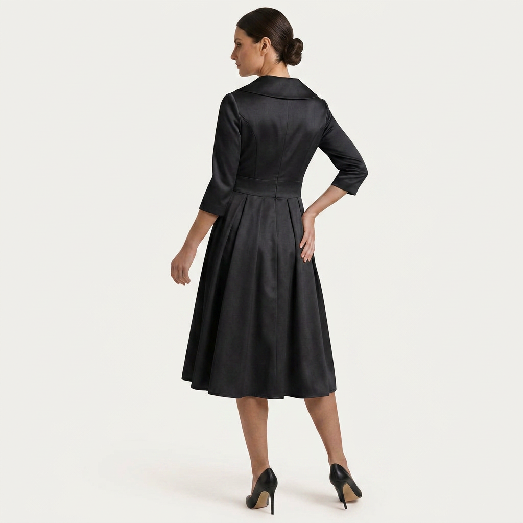 Robe Midi Portefeuille Femme Col Châle Manches 3/4