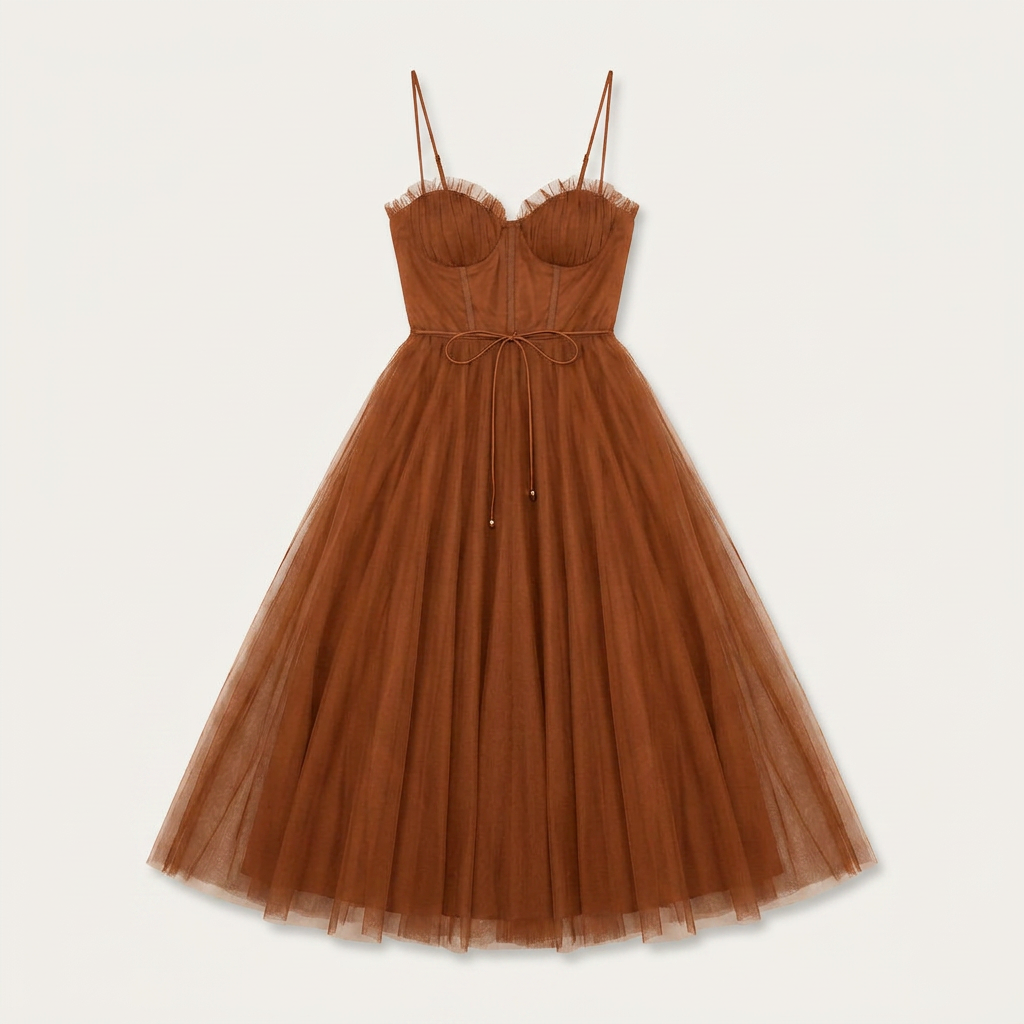 Robe Midi Tulle Femme Bretelles Corsage Structuré