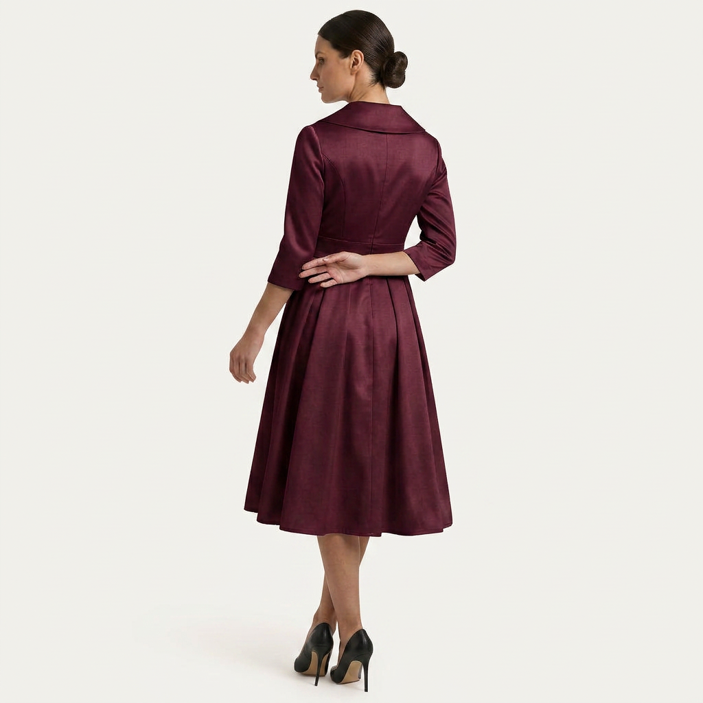 Robe Midi Portefeuille Femme Col Châle Manches 3/4