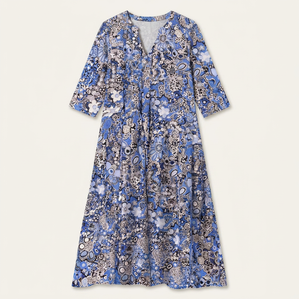 Robe Midi Femme Floral Abstrait Col V