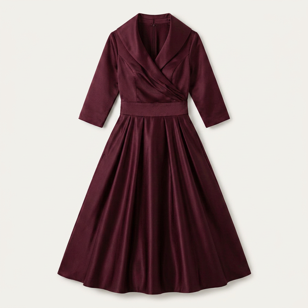 Robe Midi Portefeuille Femme Col Châle Manches 3/4