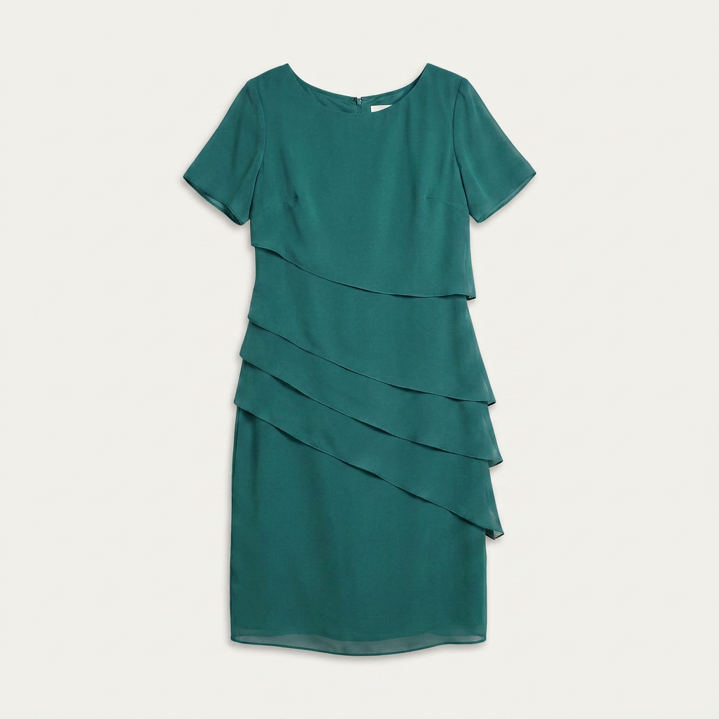 Robe Droite Femme Volants Superposés Manches Courtes