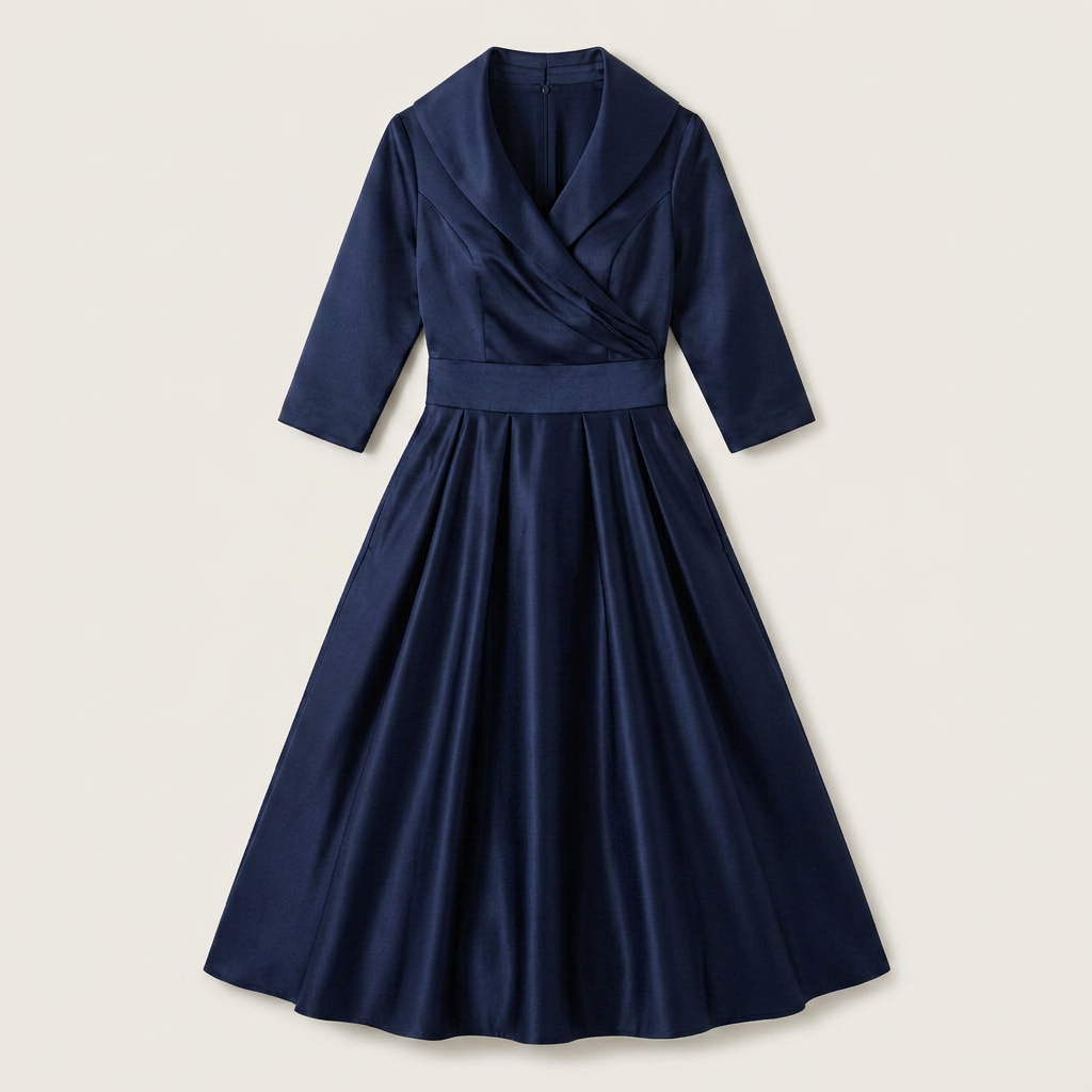 Robe Midi Portefeuille Femme Col Châle Manches 3/4