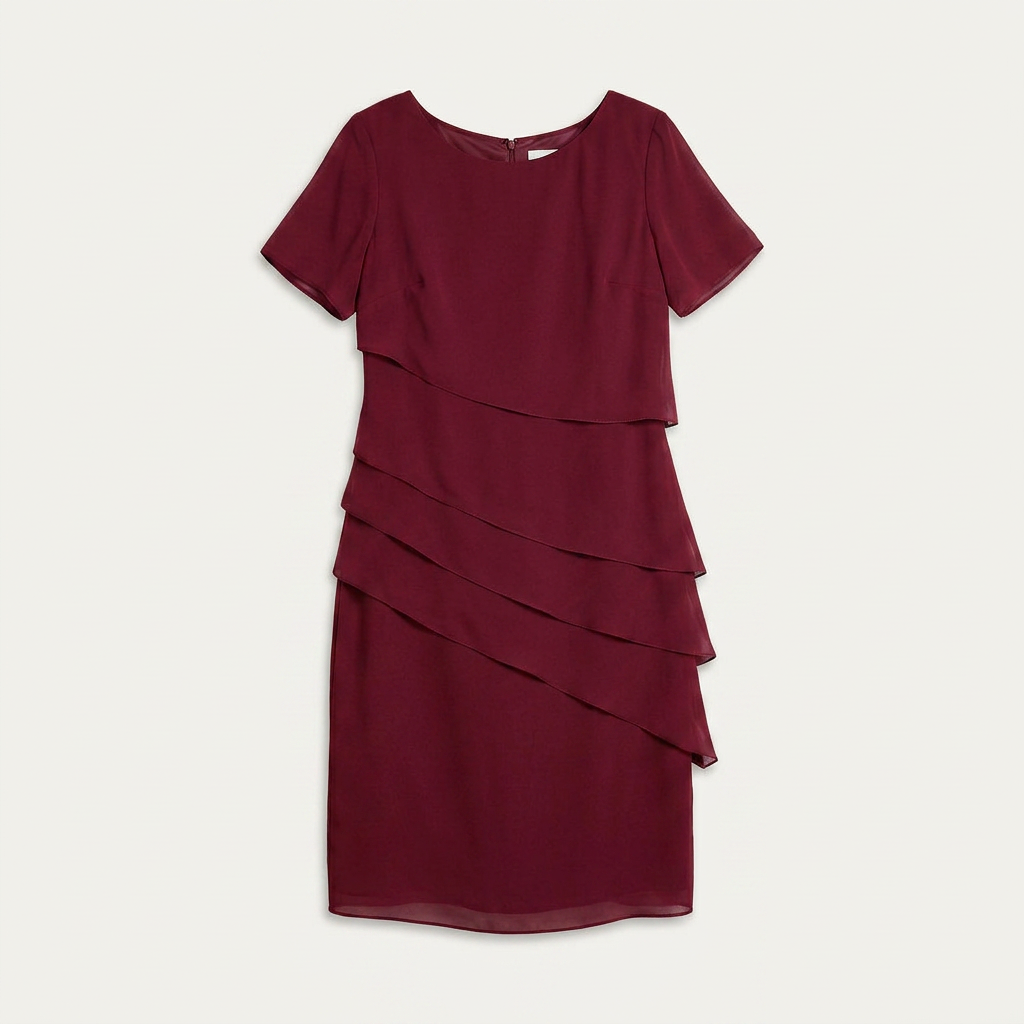 Robe Droite Femme Volants Superposés Manches Courtes