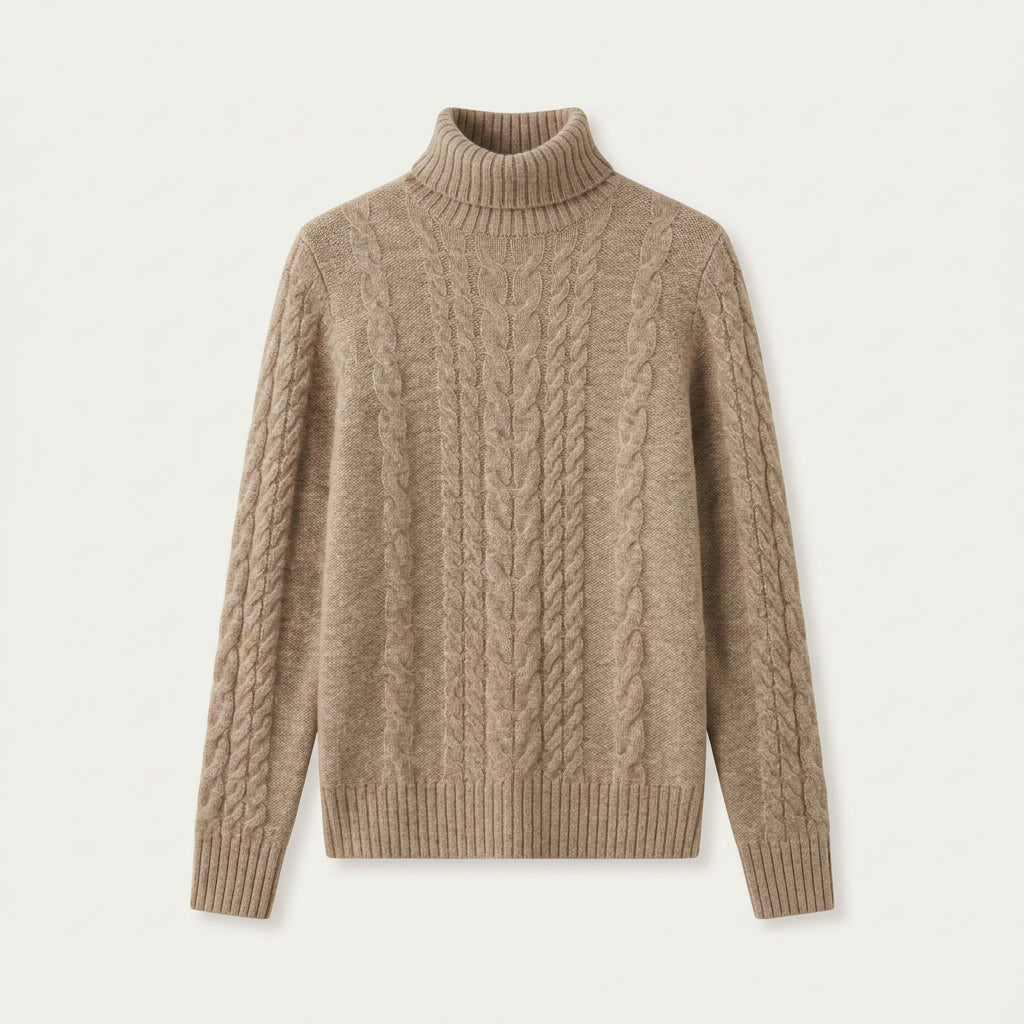 Pull Col Roulé Femme en Maille Torsadée