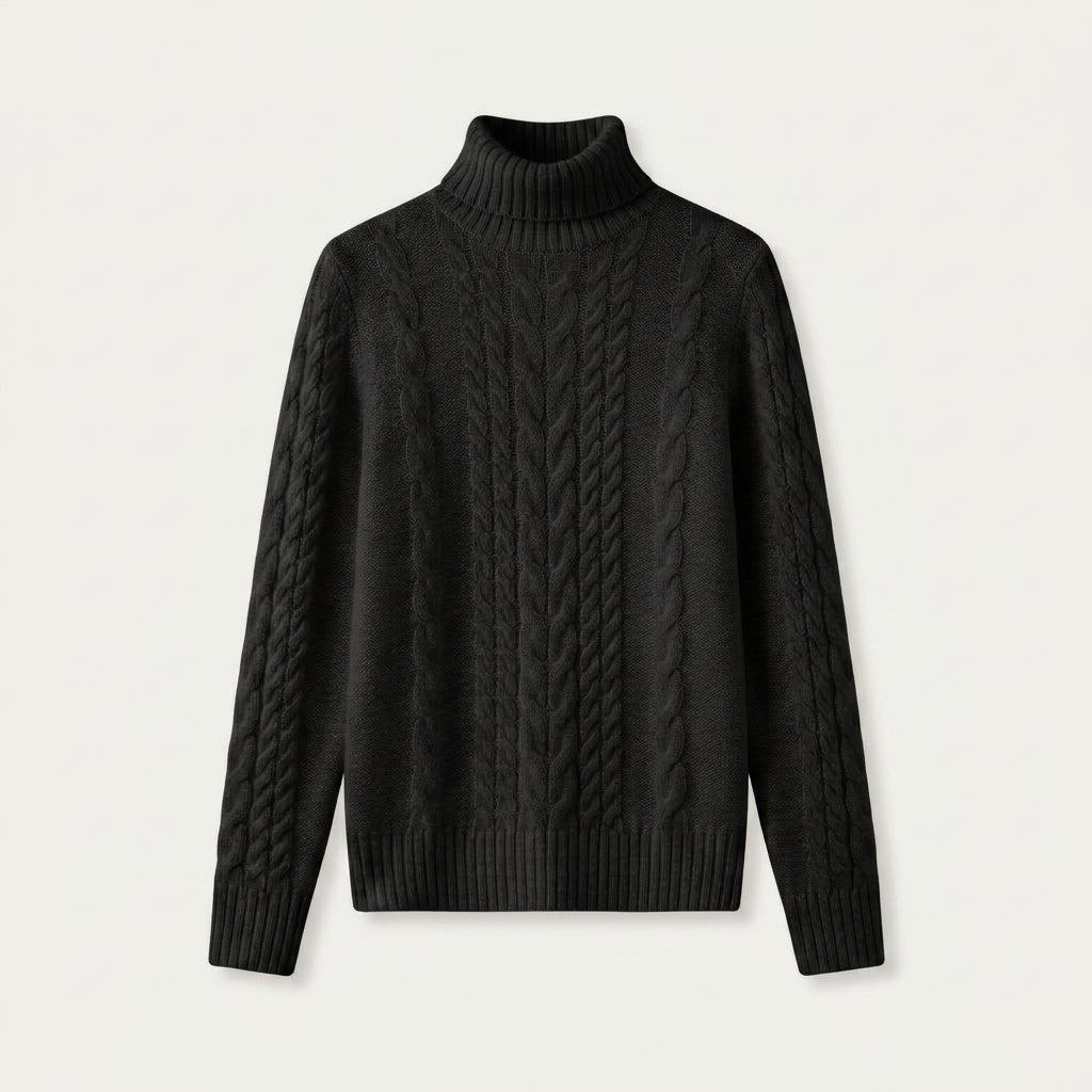 Pull Col Roulé Femme en Maille Torsadée