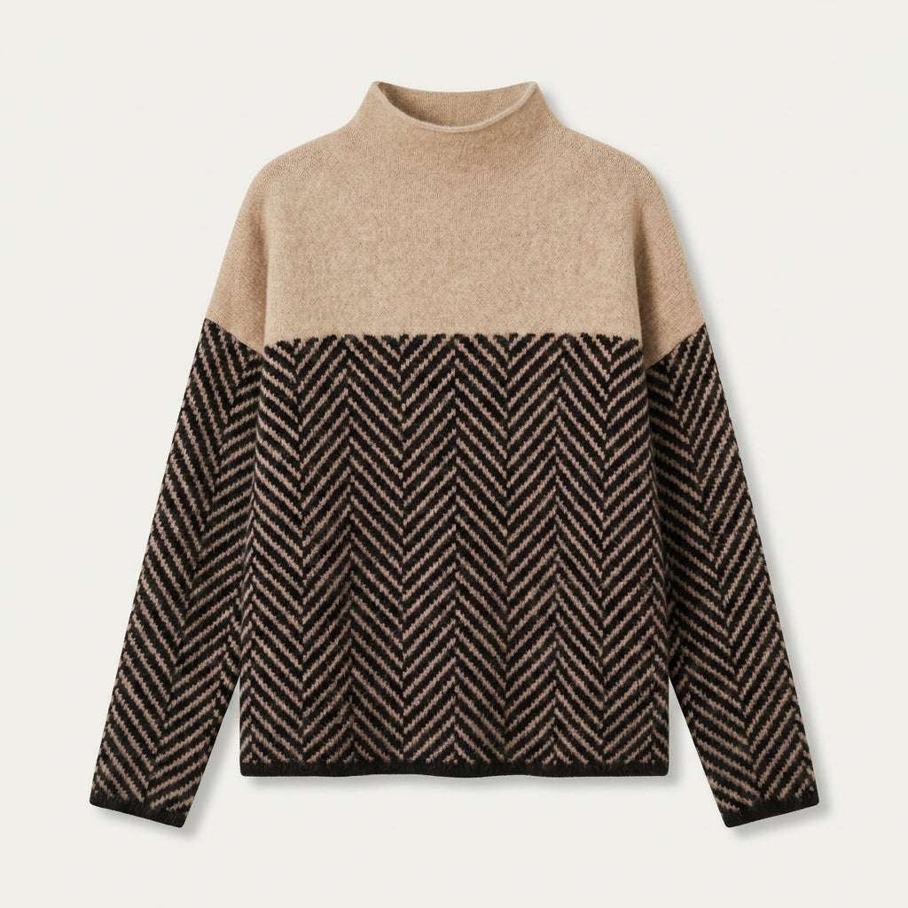 Pull Femme Col Montant à Motif Chevron