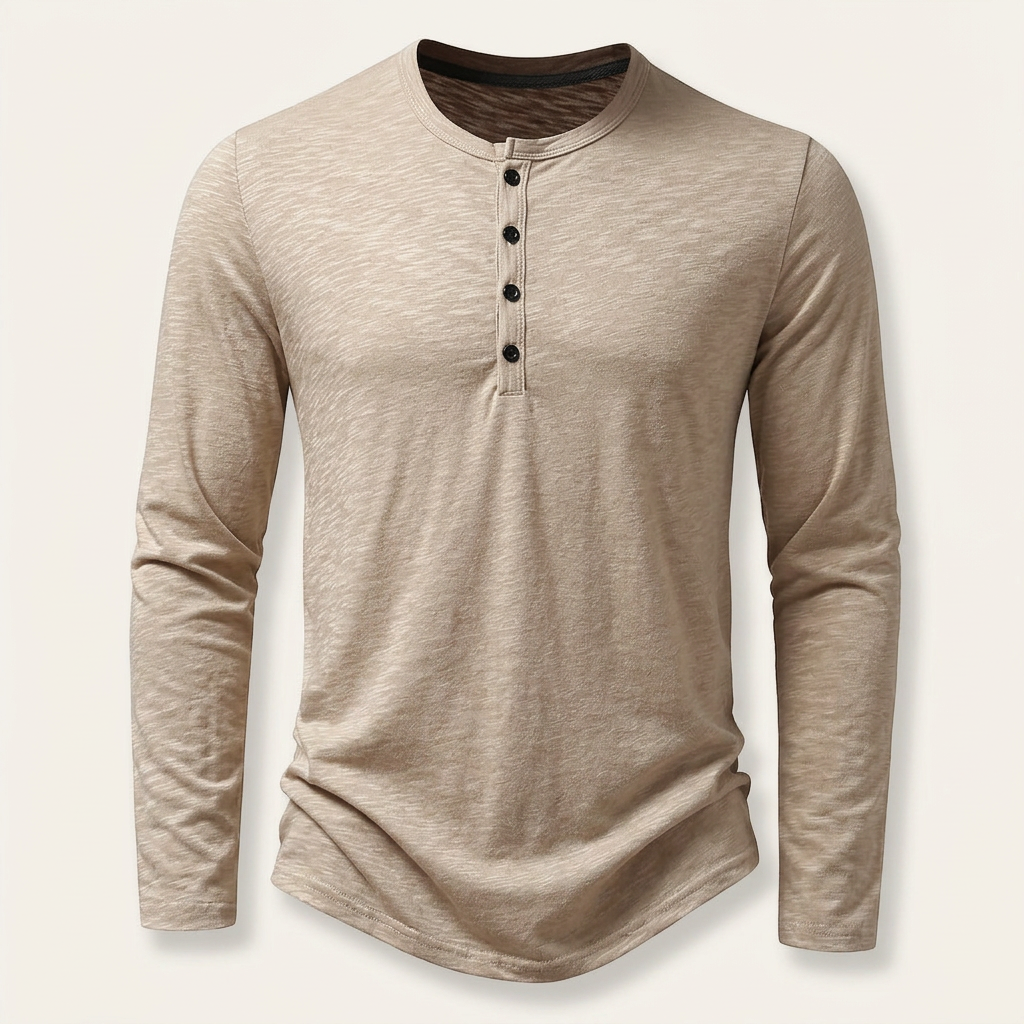 T-shirt Henley Homme Manches Longues Boutonné