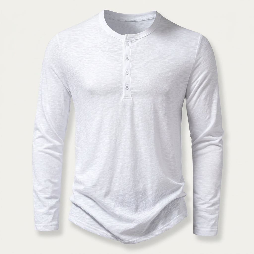 T-shirt Henley Homme Manches Longues Boutonné