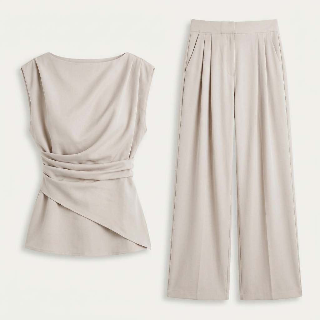 Ensemble Femme Haut Drapé Pantalon Large