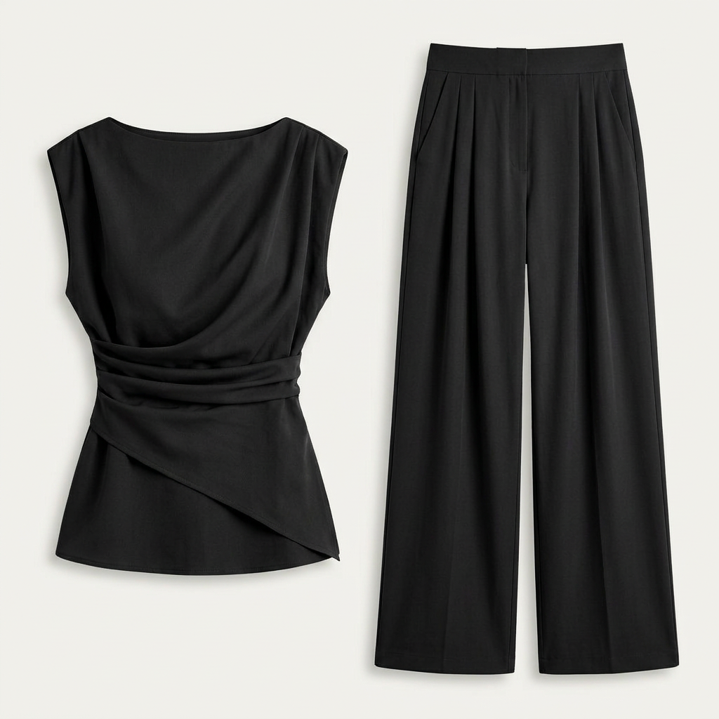 Ensemble Femme Haut Drapé Pantalon Large