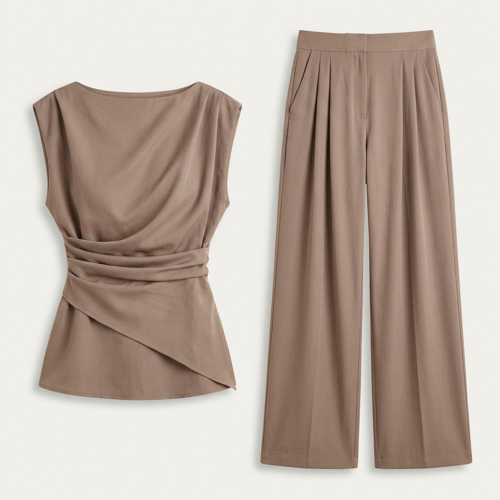 Ensemble Femme Haut Drapé Pantalon Large