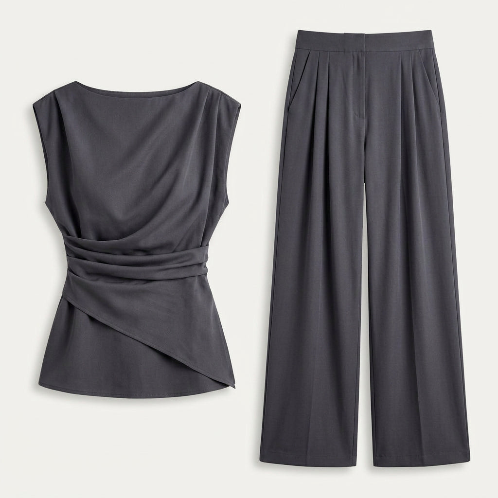 Ensemble Femme Haut Drapé Pantalon Large