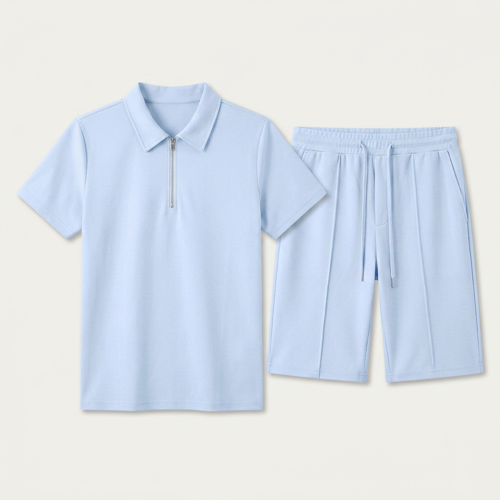 Ensemble Homme Polo Col Zippé Short Cordon Ajustable