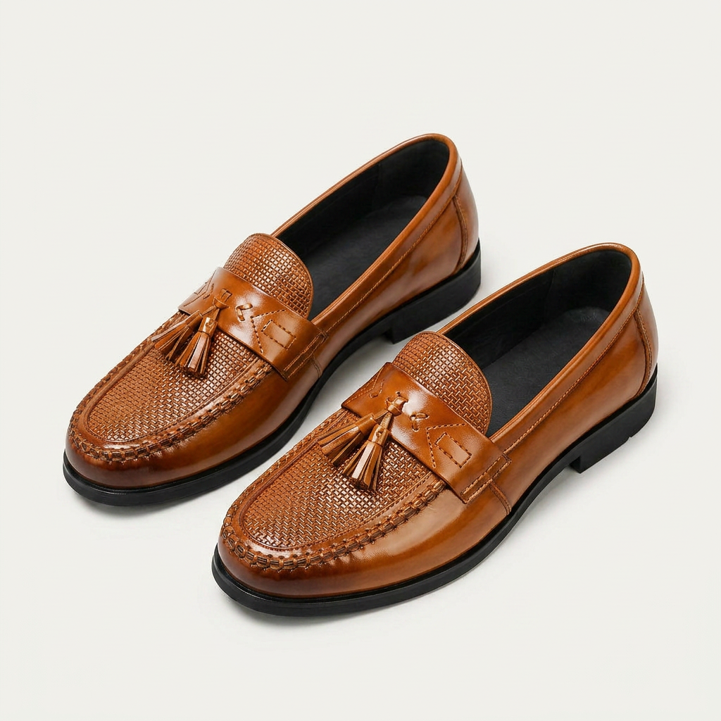 Mocassins Homme Pampilles Texture Tressée Sans Lacets