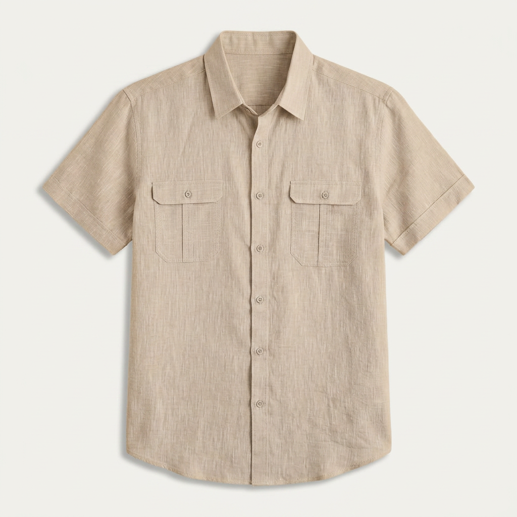 Chemise Homme Manches Courtes Doubles Poches À Rabat