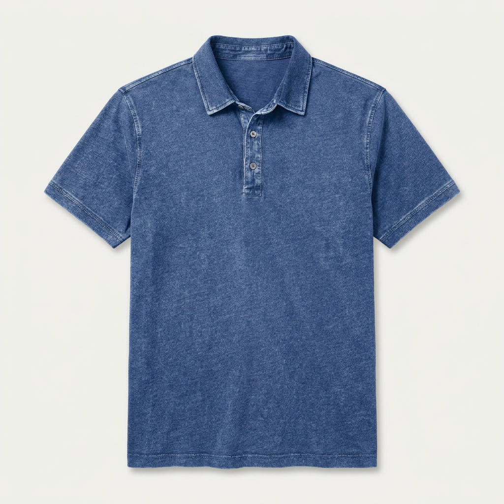 Polo Homme Effet Délavé Patte Boutonnée