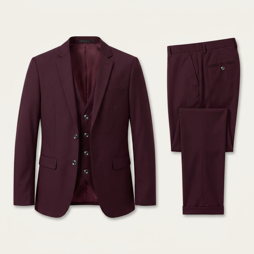 Costume Homme Trois Pièces Revers Crantés Ajusté