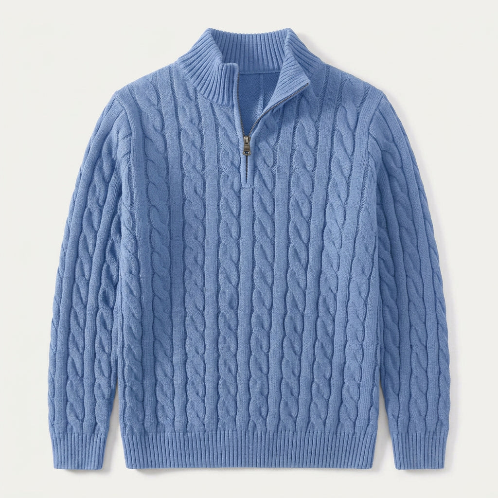 Pull Torsadé Homme à Col Zippé
