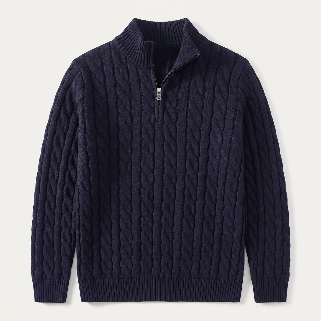 Pull Torsadé Homme à Col Zippé