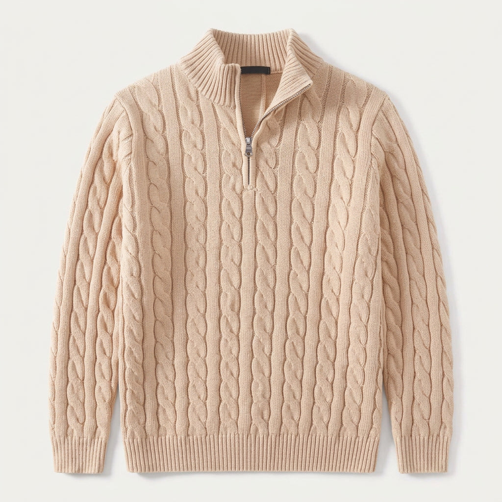 Pull Torsadé Homme à Col Zippé