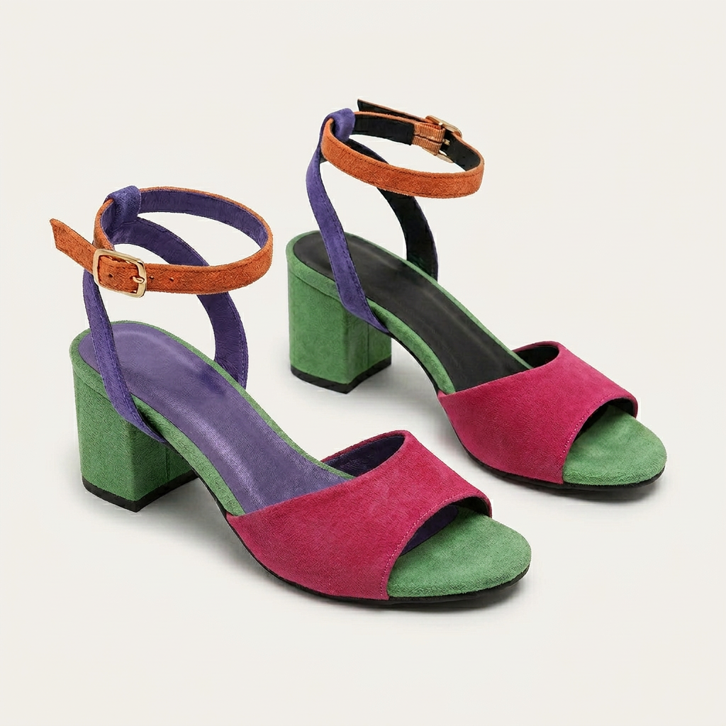 Sandales Femme Color Block Talon Bout Ouvert
