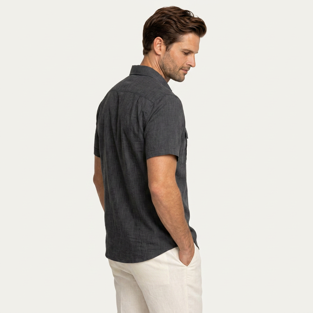 Chemise Homme Manches Courtes Doubles Poches À Rabat