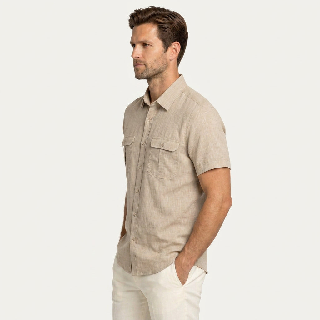 Chemise Homme Manches Courtes Doubles Poches À Rabat