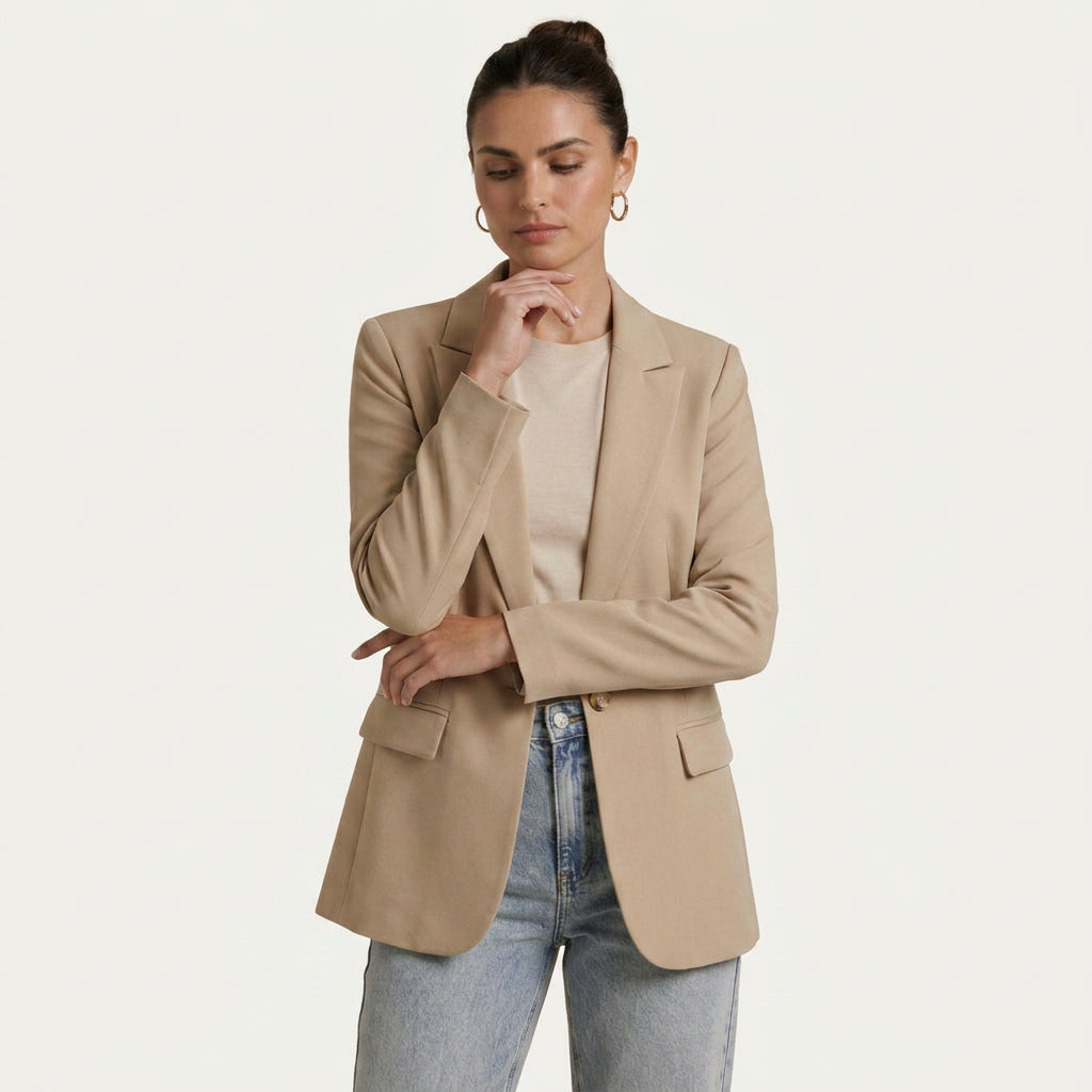 Blazer Femme Long à Bouton Unique