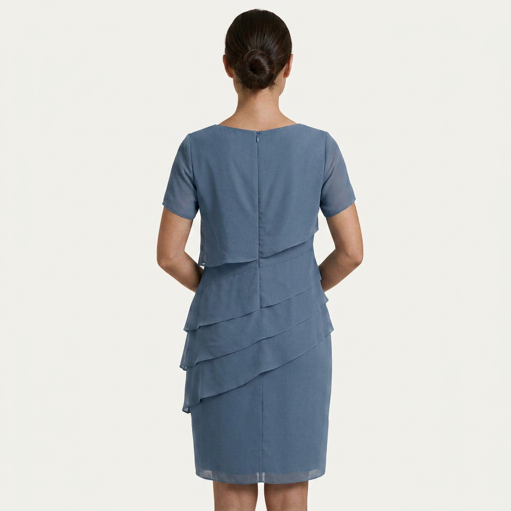 Robe Droite Femme Volants Superposés Manches Courtes