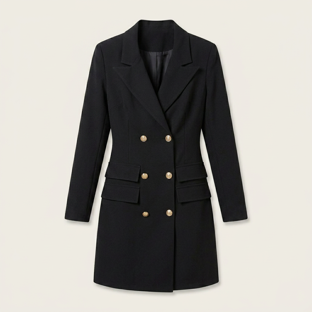 Robe Blazer Femme Croisée Boutons Dorés Ajustée