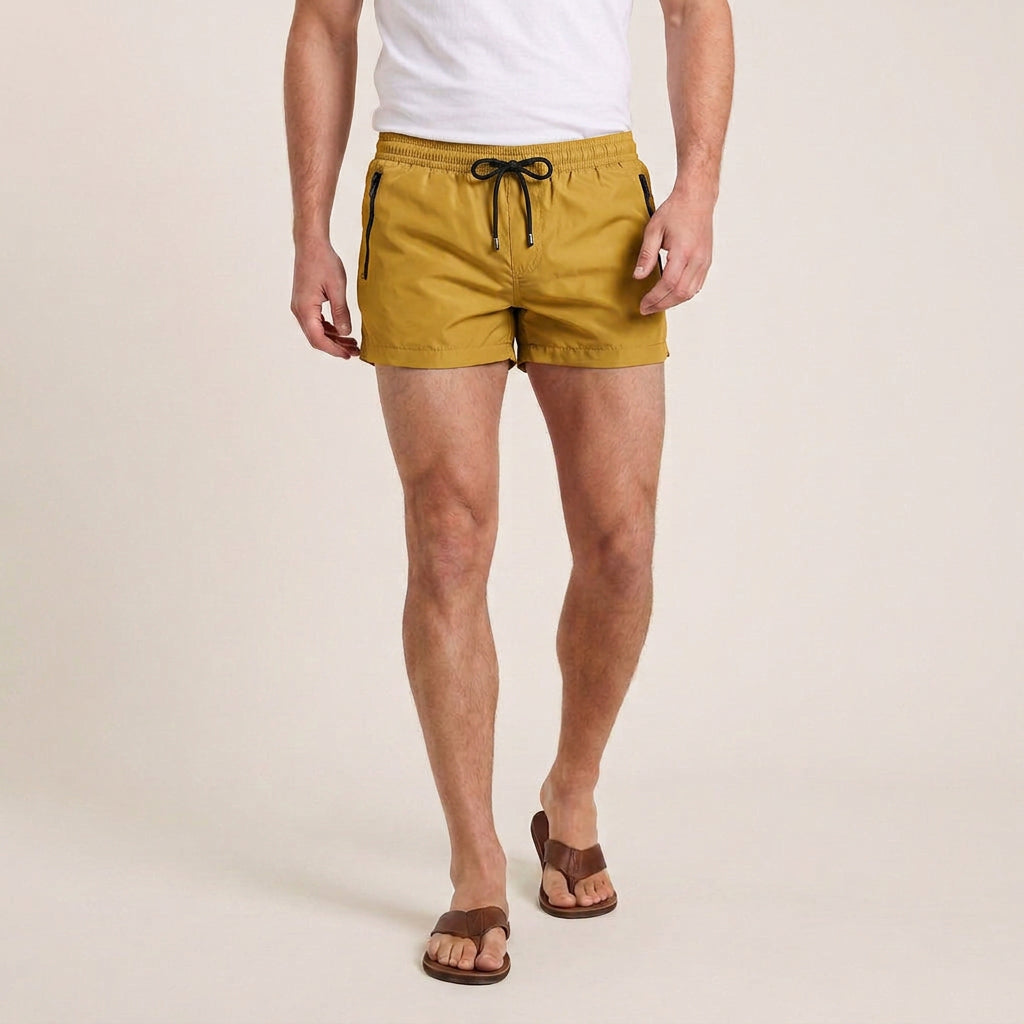 Short De Bain Homme Poches Zippées Cordon De Serrage