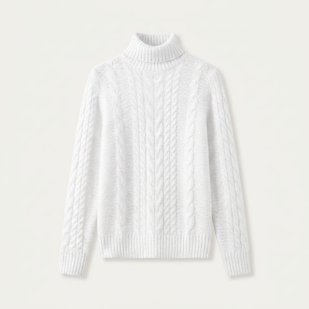 Pull Col Roulé Femme en Maille Torsadée