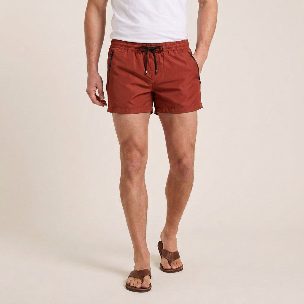 Short De Bain Homme Poches Zippées Cordon De Serrage