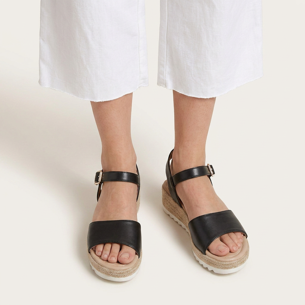 Sandales Compensées Femme Espadrille Bride Boucle