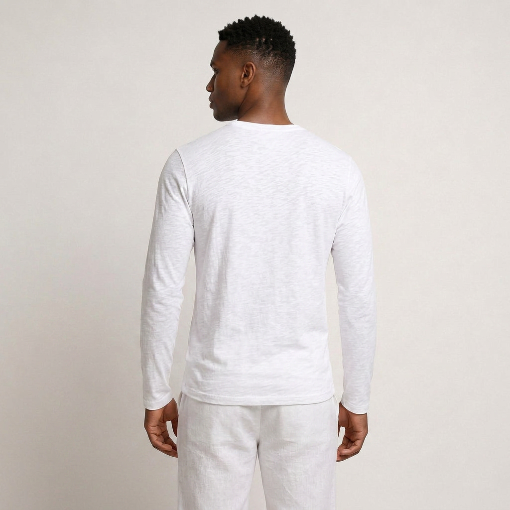 T-shirt Henley Homme Manches Longues Boutonné