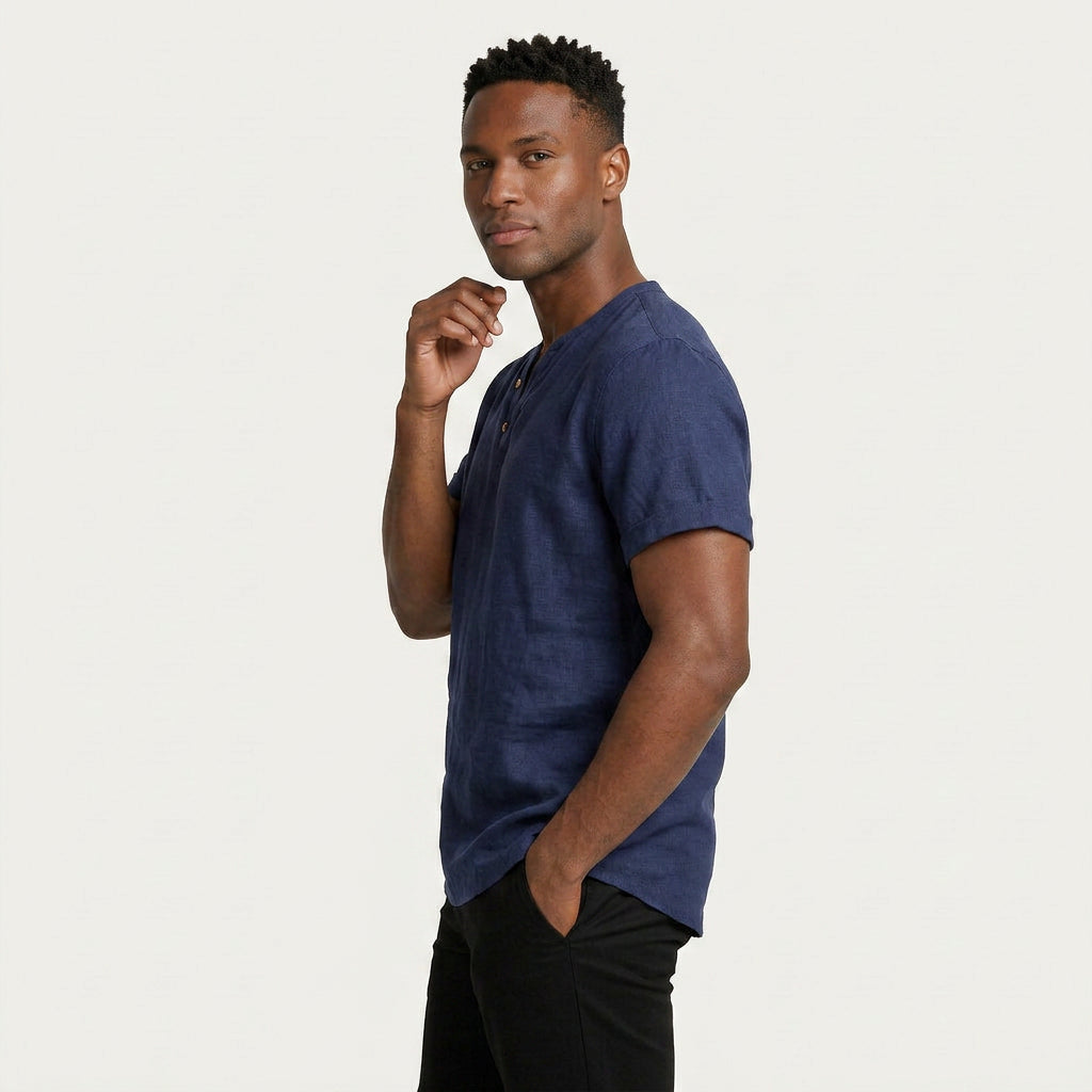 T-Shirt Henley Homme Col Boutonné Manches Courtes