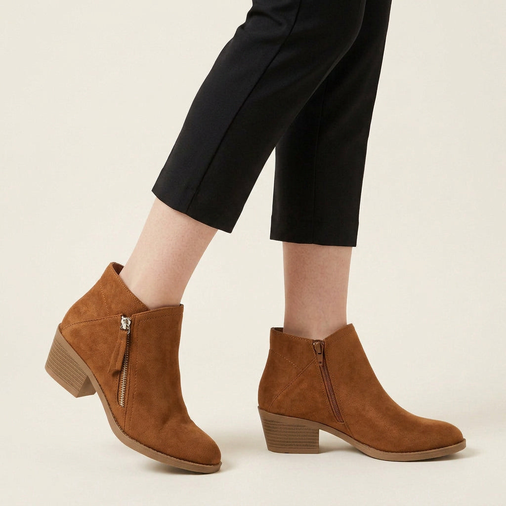 Bottines Femme à Talon Bas et Fermeture Zippée