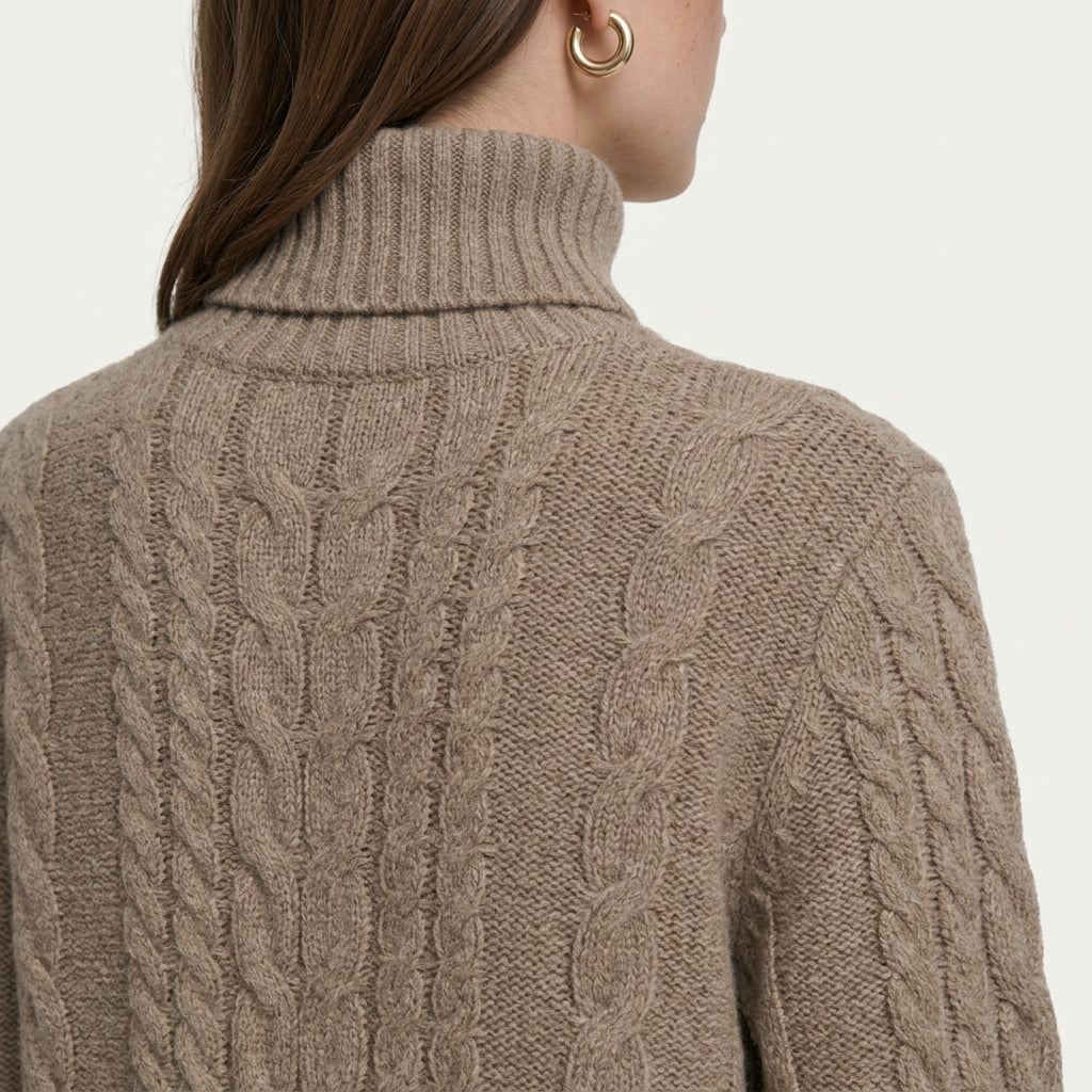 Pull Col Roulé Femme en Maille Torsadée